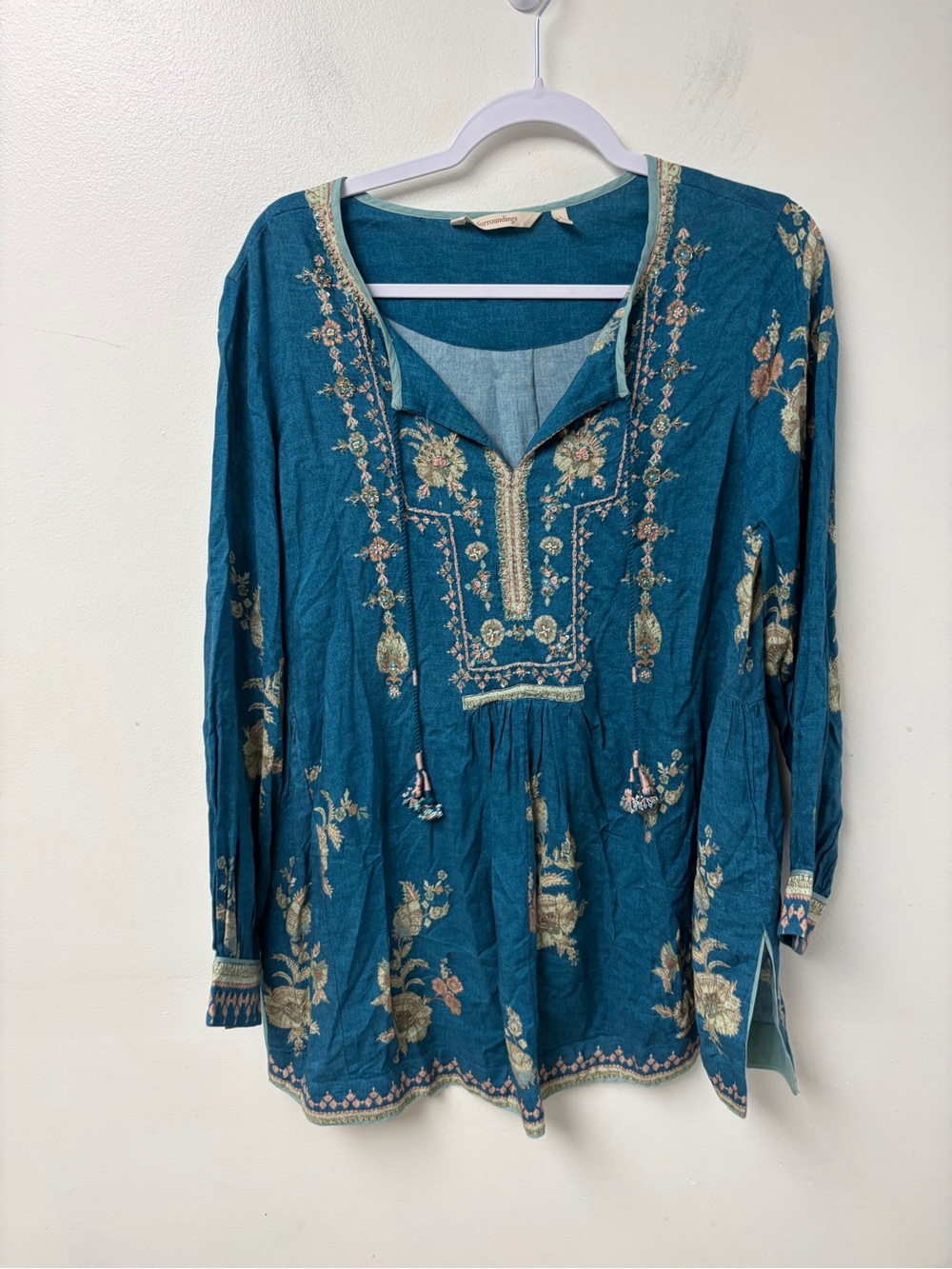 Soft Surroundings Beaded Embroidered Bohemian Tunic Top Size Small